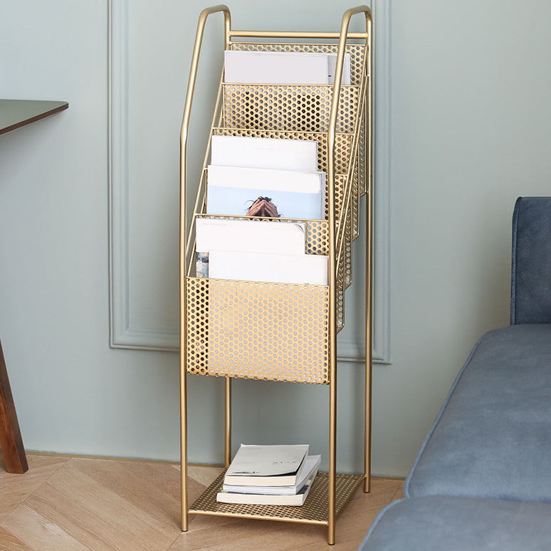 Modern Metal Bookshelf Geometric Closed Back Vertical Bookcase in Burnish