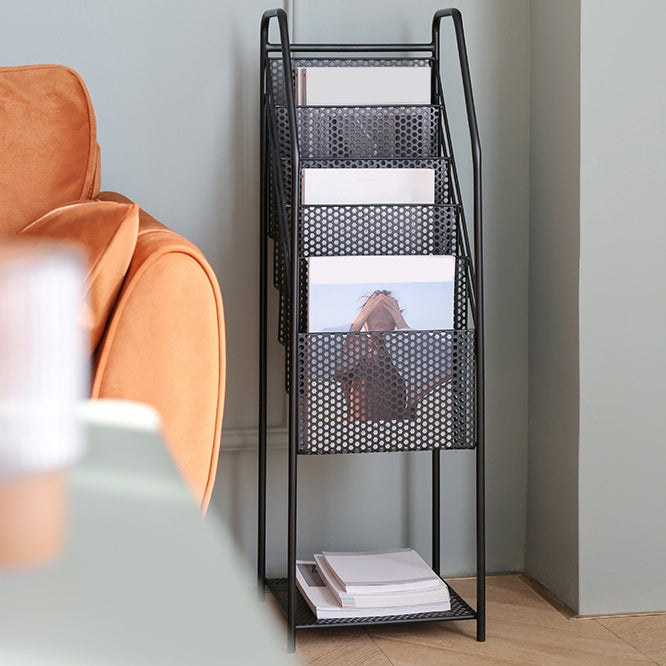 Modern Metal Bookshelf Geometric Closed Back Vertical Bookcase in Burnish