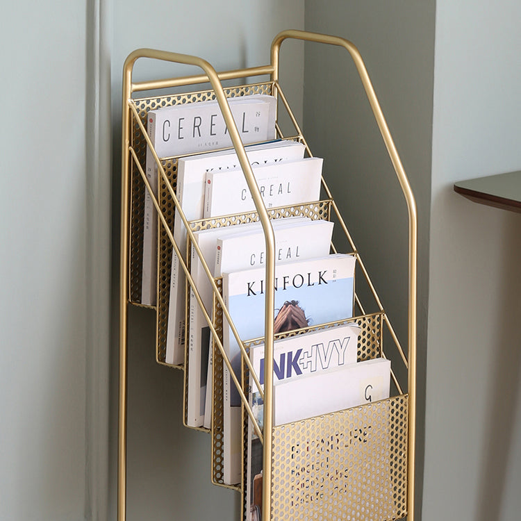 Modern Metal Bookshelf Geometric Closed Back Vertical Bookcase in Burnish