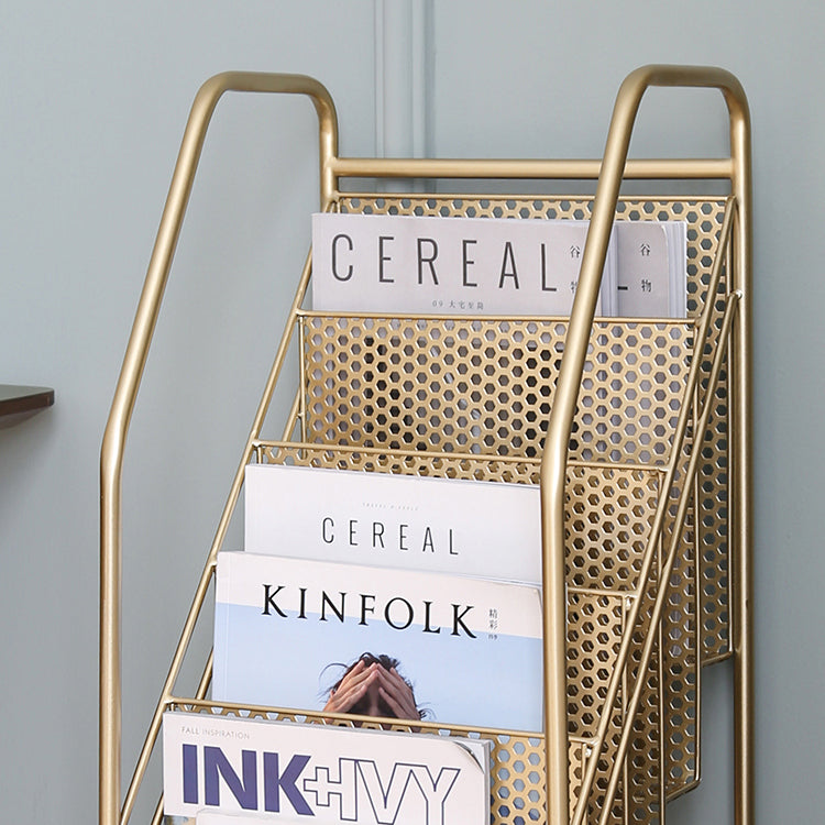 Modern Metal Bookshelf Geometric Closed Back Vertical Bookcase in Burnish