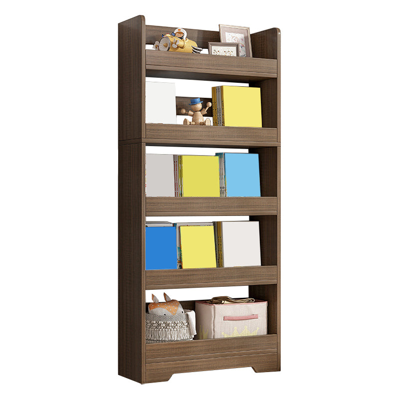 Modern Engineered Wood Bookshelf Standard Vertical Bookcase in Burnish