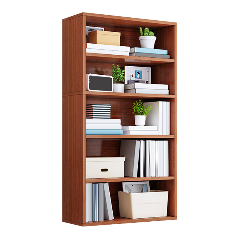 Modern Engineered Wood Bookshelf Standard Vertical Bookcase in Burnish