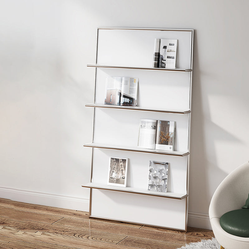 3 Shelf Metal Bookshelf Contemporary Shelves Included Bookcase in White and Silver