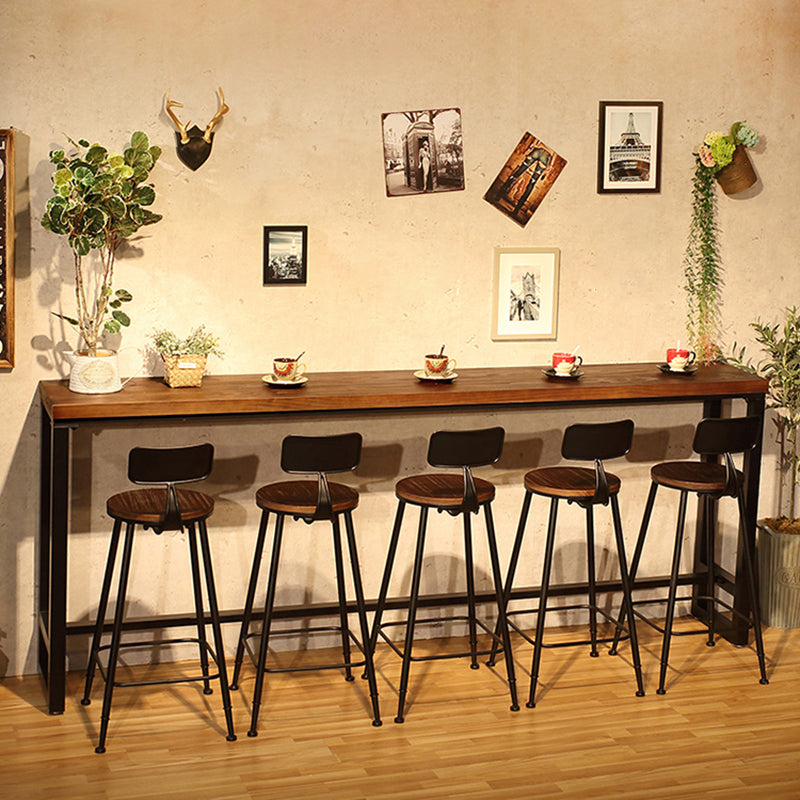 Industrial Metal Frame Pub Table Pine Wood Bar Table with Trestle Base