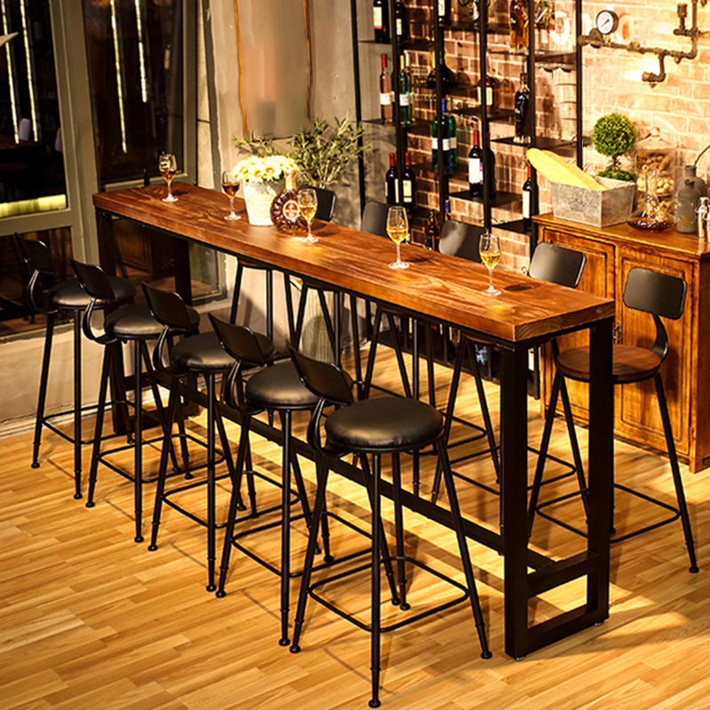 Industrial Metal Frame Pub Table Pine Wood Bar Table with Trestle Base