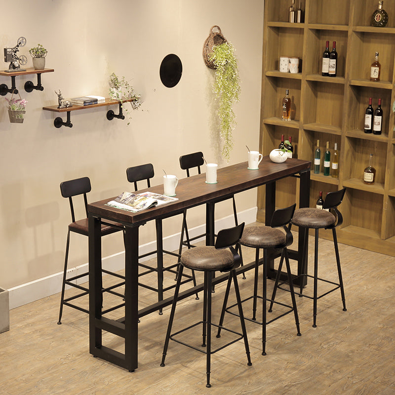 Industrial Metal Frame Pub Table Pine Wood Bar Table with Trestle Base