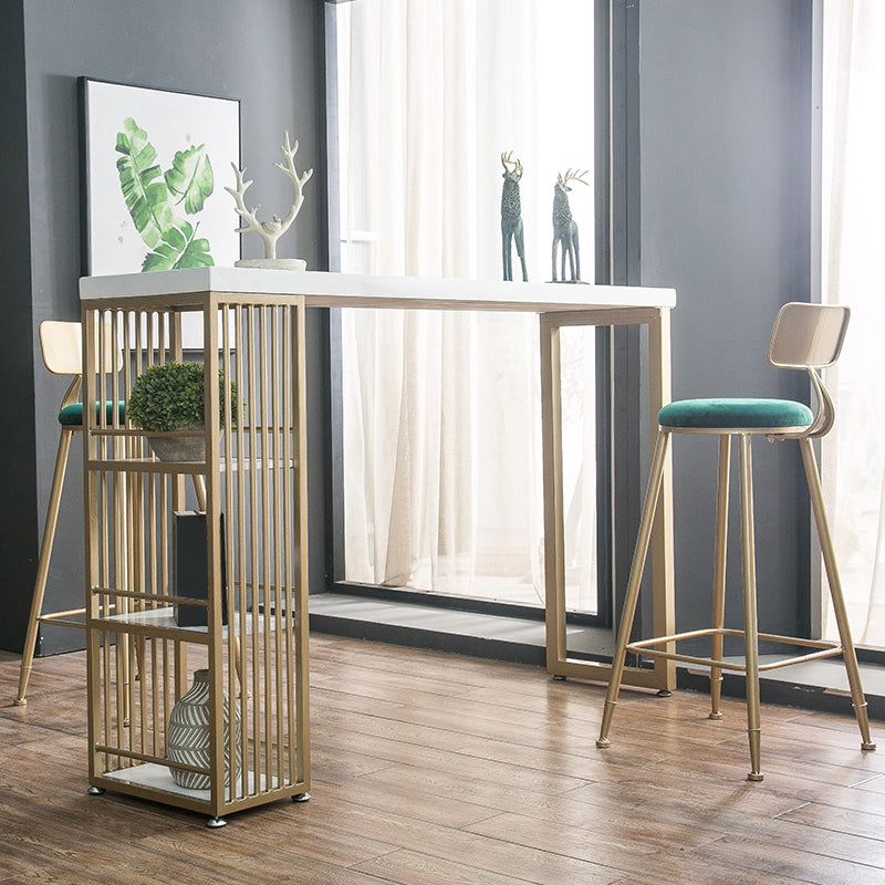 Glam Style Rectangle Bar Table Solid Wood Bar Dining Table with Storage