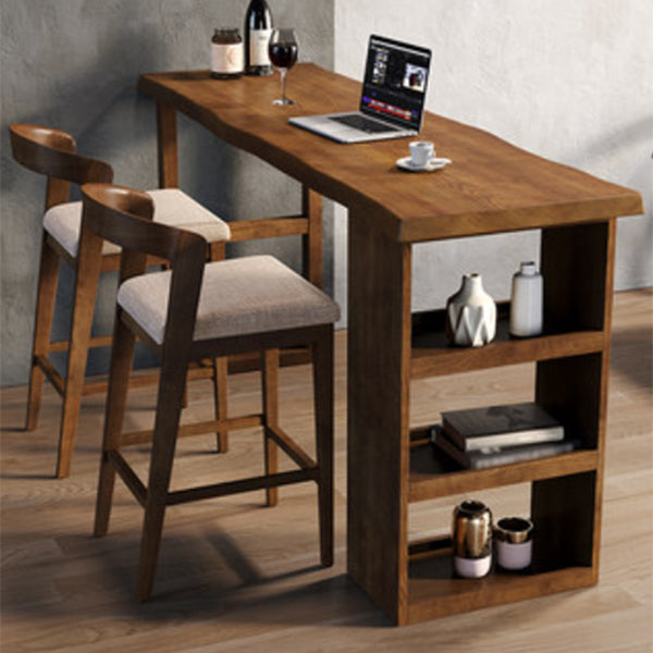 Modern Rectangle Bar Table Pine Solid Wood Bar Dining Table with Storage