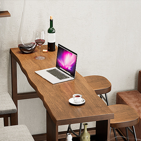 Modern Rectangle Bar Table Pine Solid Wood Bar Dining Table with Storage