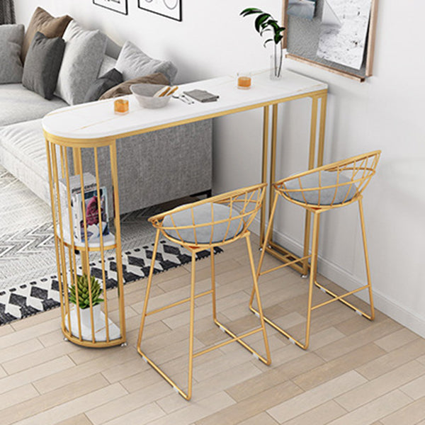Sintered Stone Bar Table Gold and Metal Base Bar Table for Kitchen Liv