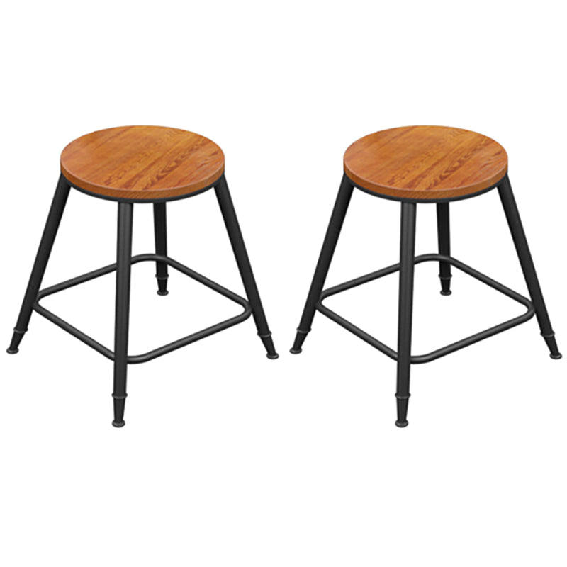 Industrial Metal Armless Bar Stool Wooden Round Bar Chair with Footrest