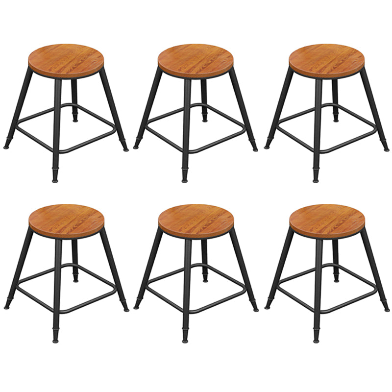 Industrial Metal Armless Bar Stool Wooden Round Bar Chair with Footrest