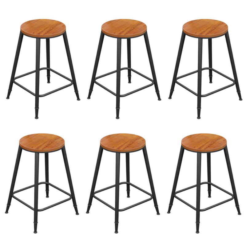 Industrial Metal Armless Bar Stool Wooden Round Bar Chair with Footrest