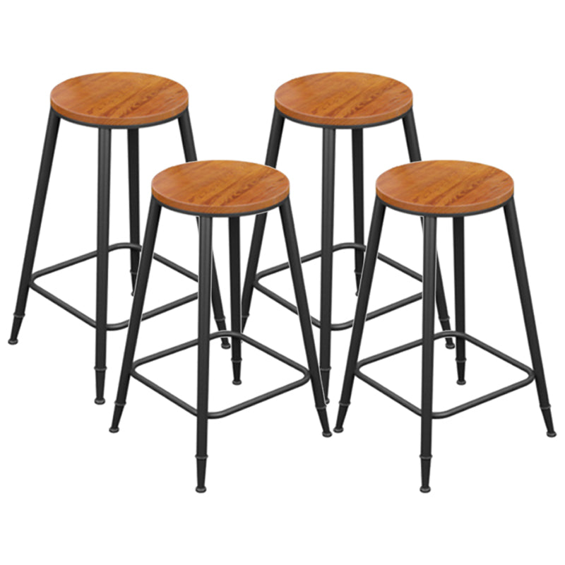 Industrial Metal Armless Bar Stool Wooden Round Bar Chair with Footrest