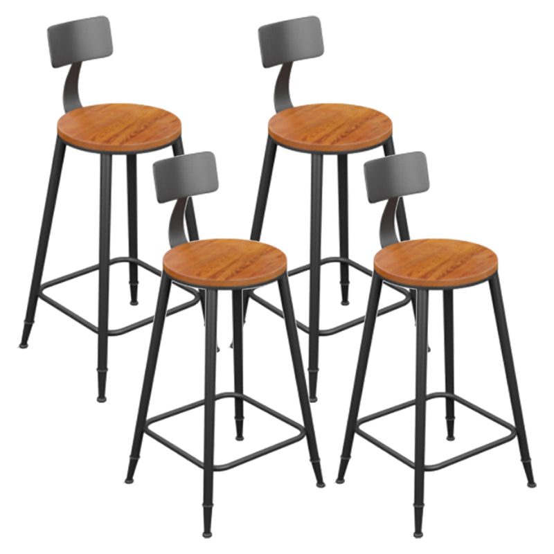 Industrial Metal Armless Bar Stool Wooden Round Bar Chair with Footrest