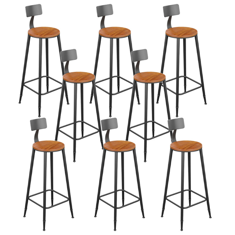 Industrial Metal Armless Bar Stool Wooden Round Bar Chair with Footrest