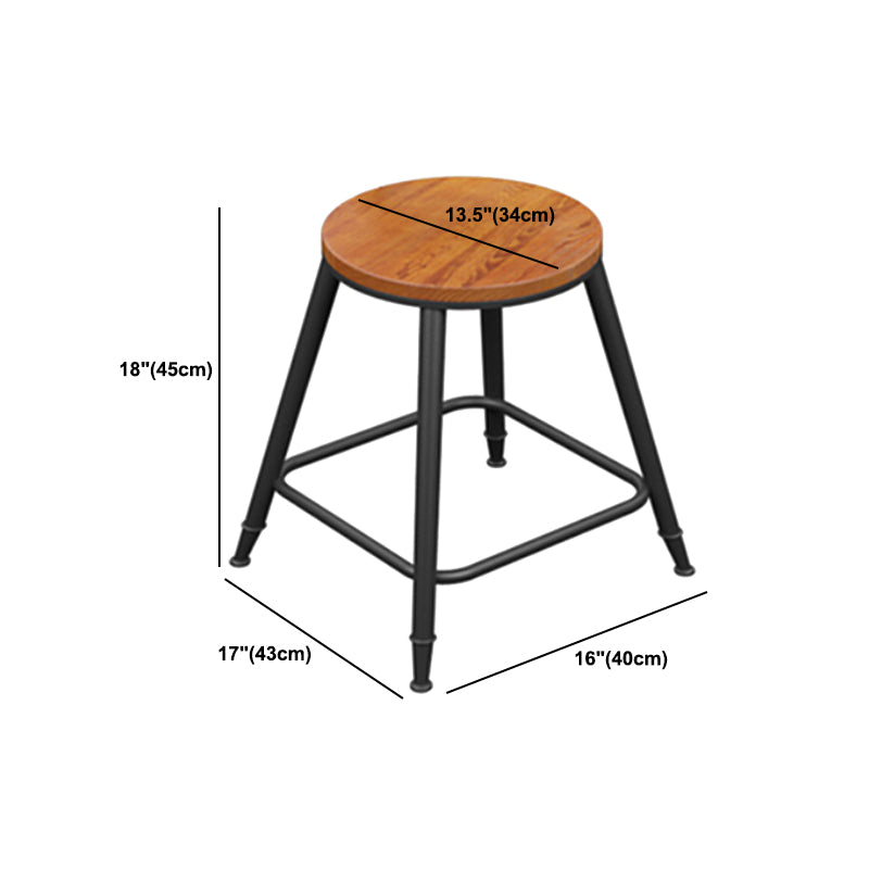 Industrial Metal Armless Bar Stool Wooden Round Bar Chair with Footrest