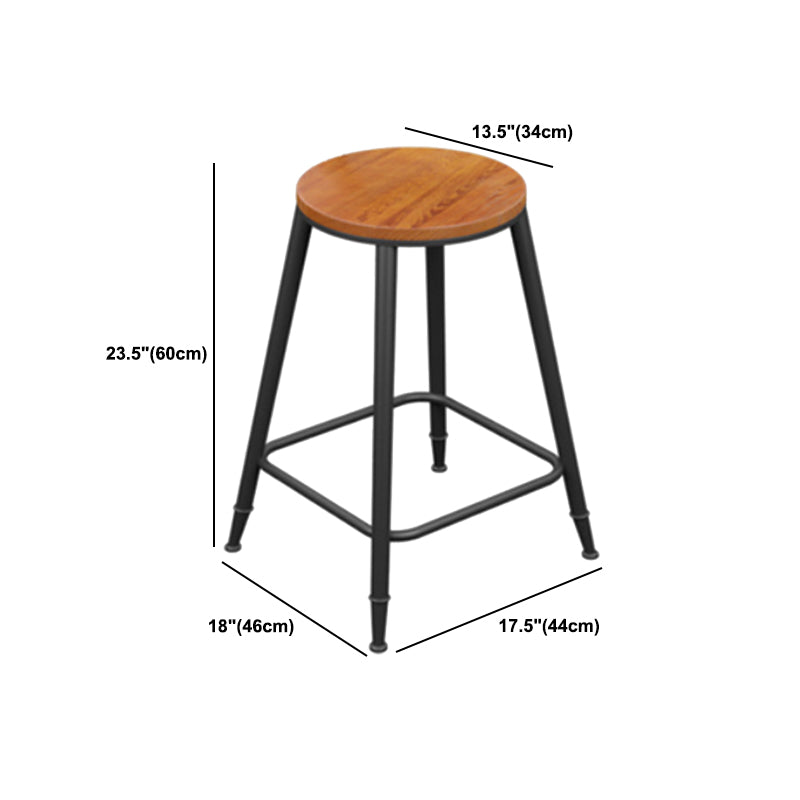 Industrial Metal Armless Bar Stool Wooden Round Bar Chair with Footrest