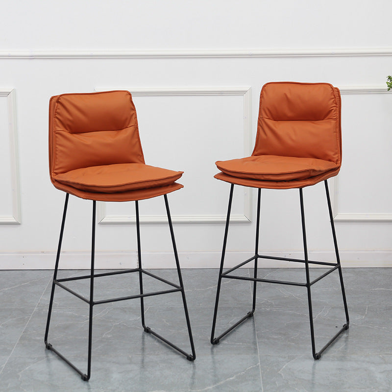 Modern Coffee Shop Footrest Stool Matte Finish Leather Barstool