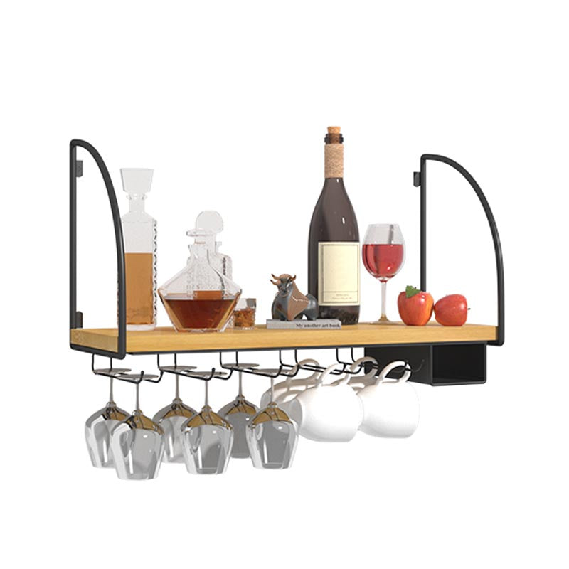 Wall Mounted Solid Wood Wine Bottle & Glass Rack Industrial Bottle Rack