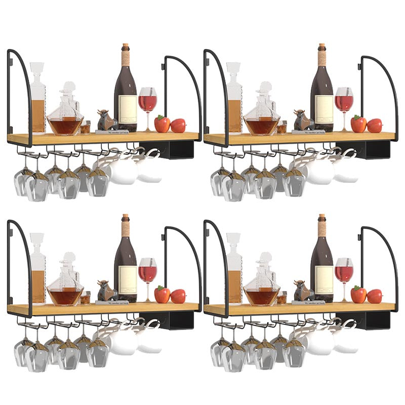 Wall Mounted Solid Wood Wine Bottle & Glass Rack Industrial Bottle Rack