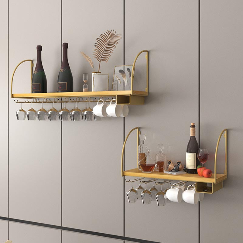 Wall Mounted Solid Wood Wine Bottle & Glass Rack Industrial Bottle Rack