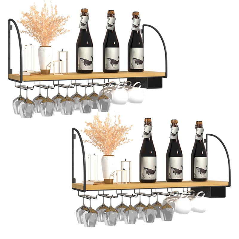 Wall Mounted Solid Wood Wine Bottle & Glass Rack Industrial Bottle Rack
