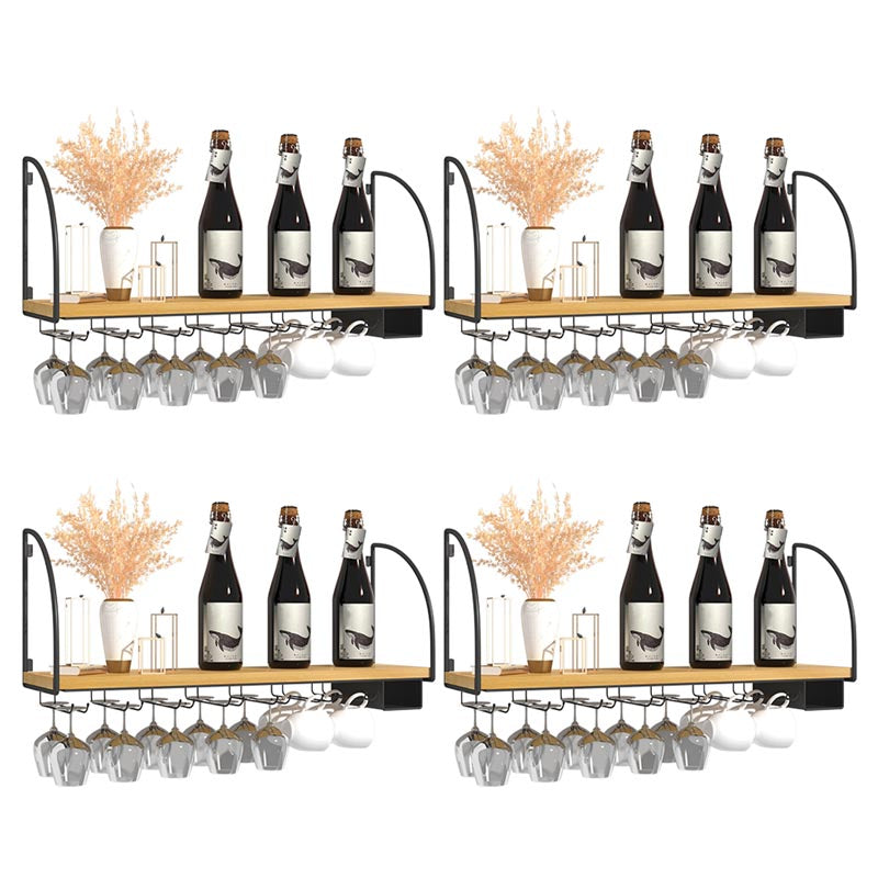 Wall Mounted Solid Wood Wine Bottle & Glass Rack Industrial Bottle Rack