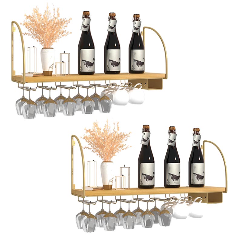 Wall Mounted Solid Wood Wine Bottle & Glass Rack Industrial Bottle Rack