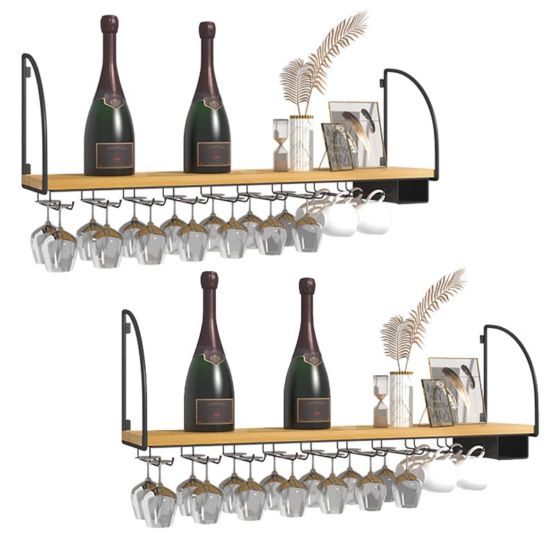 Wall Mounted Solid Wood Wine Bottle & Glass Rack Industrial Bottle Rack