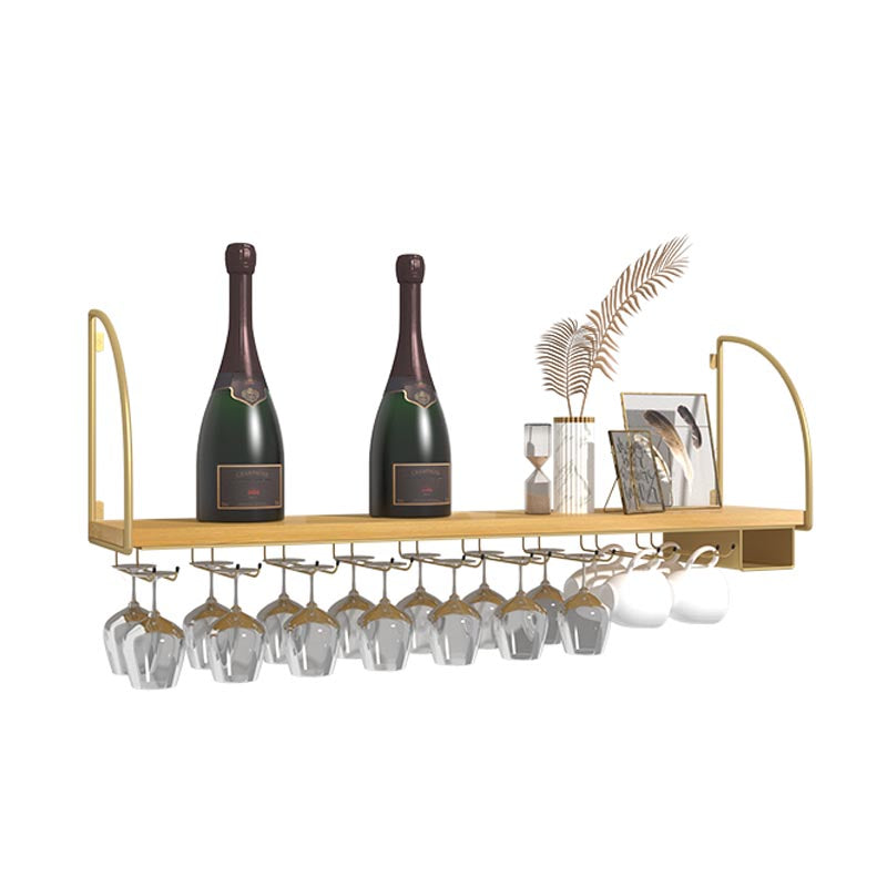 Wall Mounted Solid Wood Wine Bottle & Glass Rack Industrial Bottle Rack