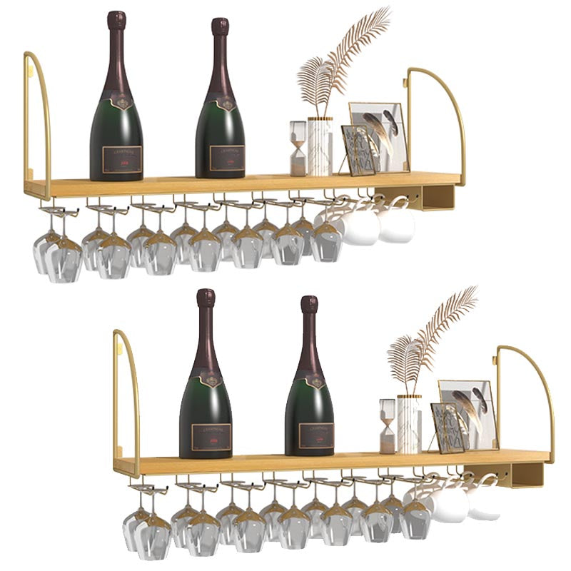 Wall Mounted Solid Wood Wine Bottle & Glass Rack Industrial Bottle Rack