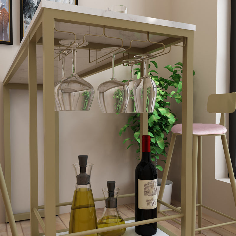 Glam 1/3 Pieces Bar Table Set Rectangle Stone Counter Table with Stools for Dining Room