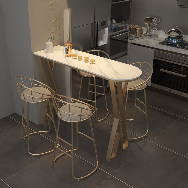 Glam 1/2/3/5 Pieces Bar Table Set Rectangle Bar Table with Metal High Stools for Home