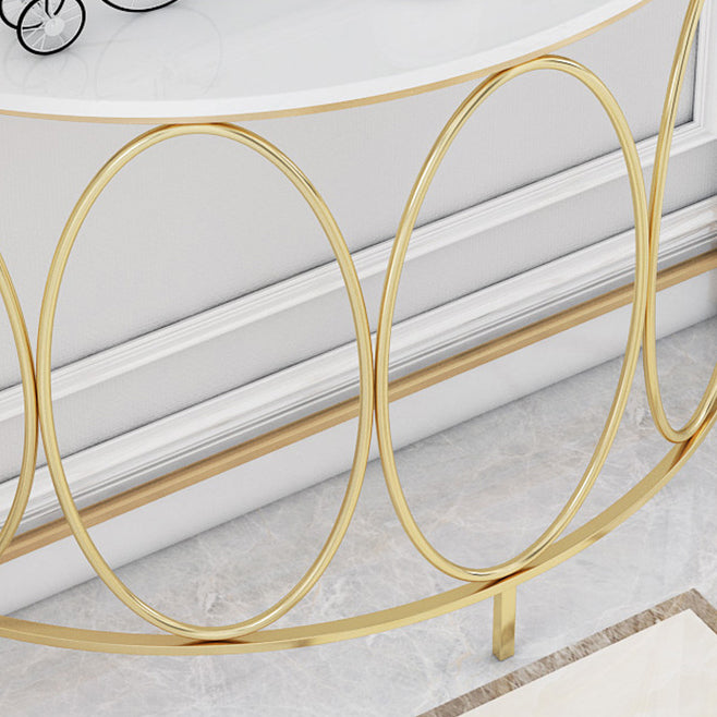 Contemporary Engineered Marble Console Sofa Table Half Moon Iron End Table for Hall