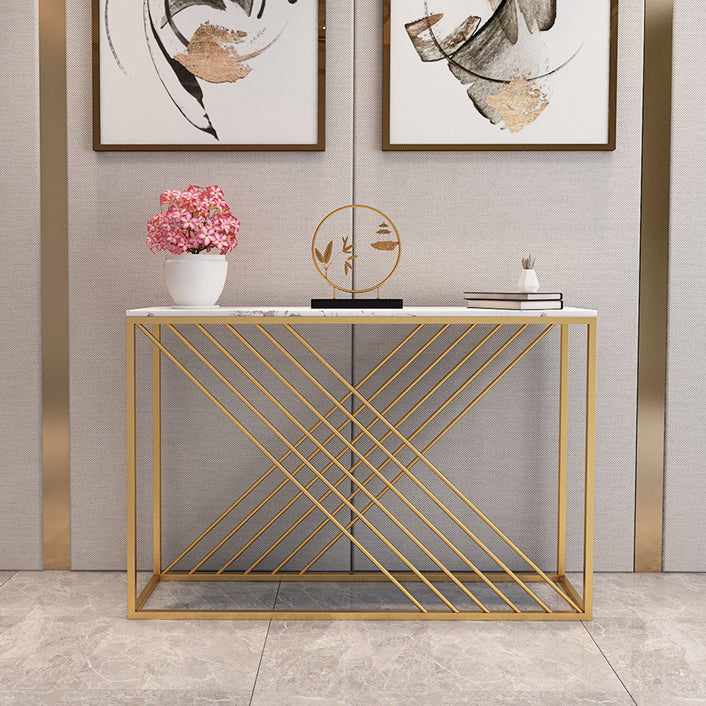 Contemporary Marble Console Sofa Table Rectangle Stain Resistant End Table for Hall