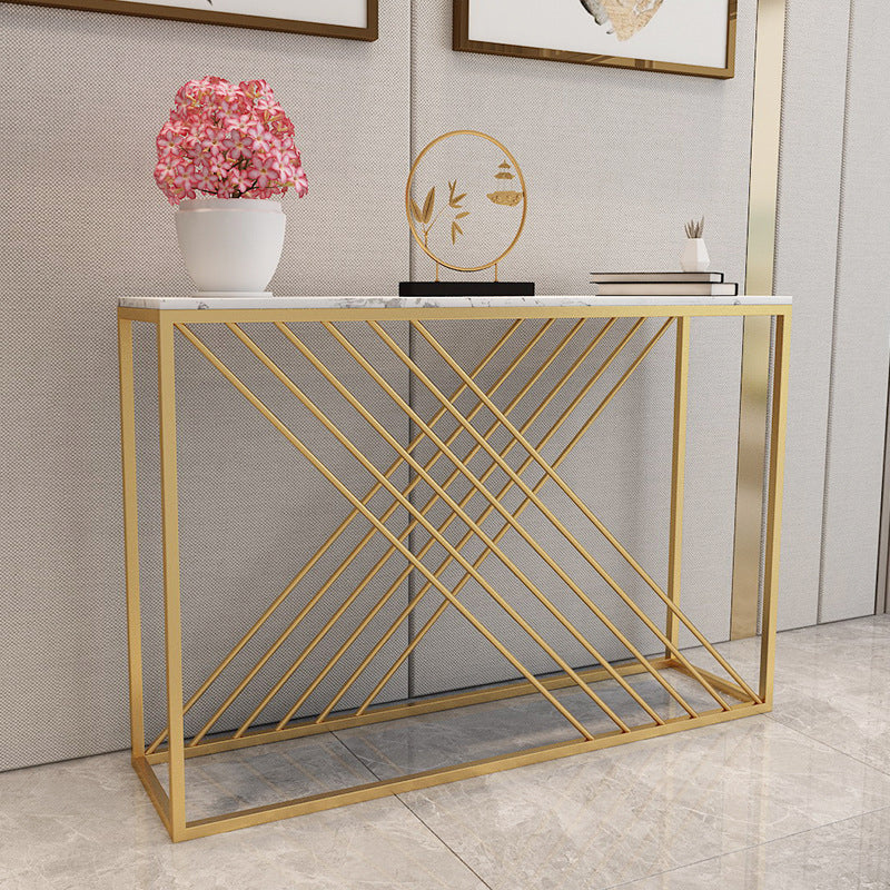 Contemporary Marble Console Sofa Table Rectangle Stain Resistant End Table for Hall