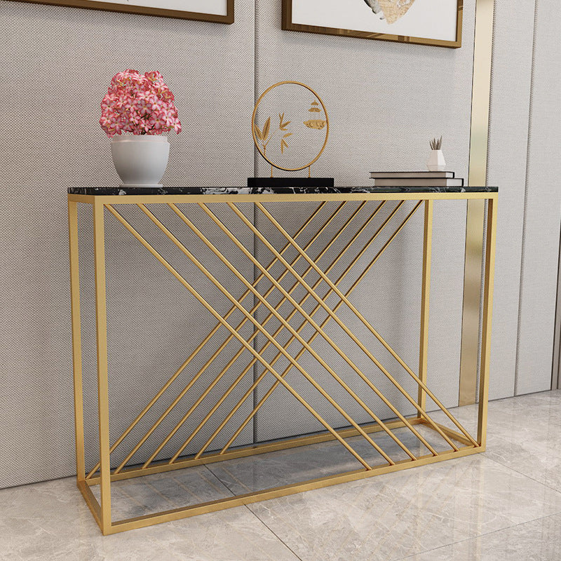 Contemporary Marble Console Sofa Table Rectangle Stain Resistant End Table for Hall