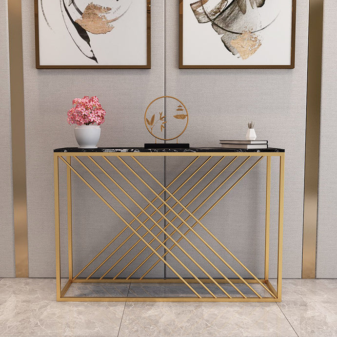 Contemporary Marble Console Sofa Table Rectangle Stain Resistant End Table for Hall