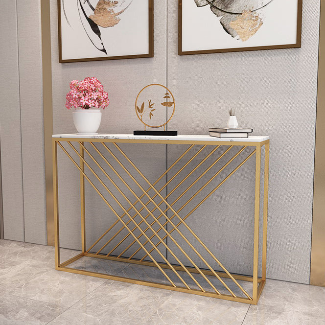 Contemporary Marble Console Sofa Table Rectangle Stain Resistant End Table for Hall