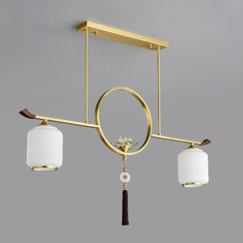 Modern Style Cylindrical Shape Island Lights White Glass 2-light Island Lighting in Gold