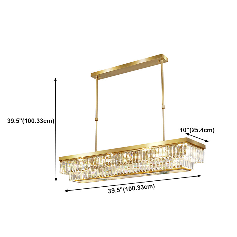 Modern Style Rectangle Shape Island Light Crystal 4 Light Island Lighting in Gold