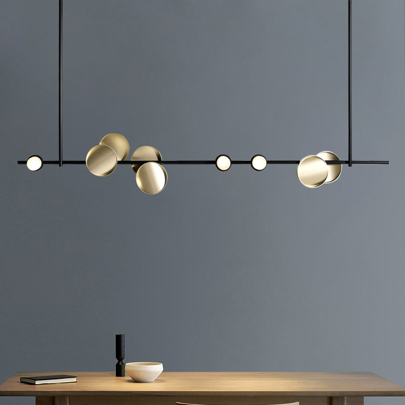 Modern Island Lamp 9-Head Linear Restaurant Pendant Light with Round Metal Shade