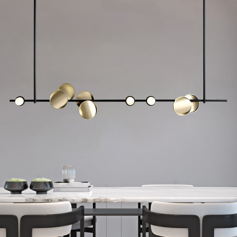 Modern Island Lamp 9-Head Linear Restaurant Pendant Light with Round Metal Shade
