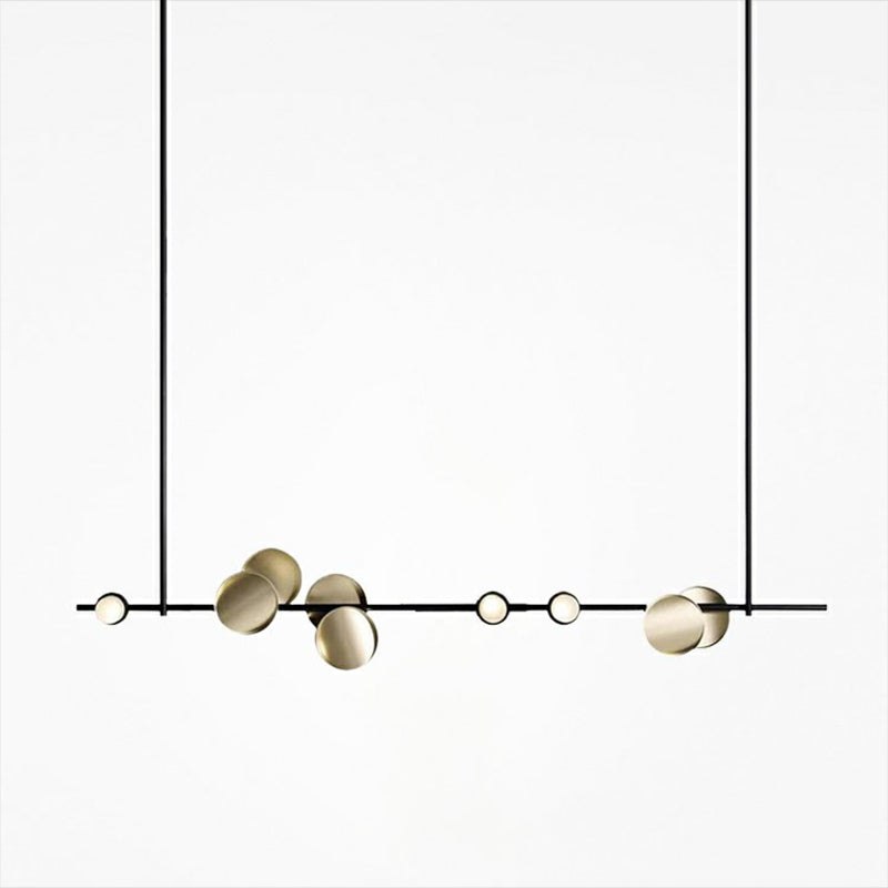 Modern Island Lamp 9-Head Linear Restaurant Pendant Light with Round Metal Shade