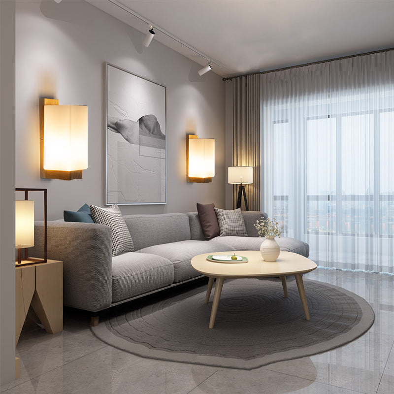 Rectangular Wall Lighting Fixtures Modern Style Wood 1 Light Wall Lighting