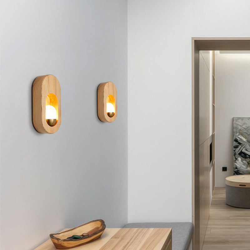 Oval Wall Lighting Fixtures Modern Style Wood 1 Light Wall Lighting