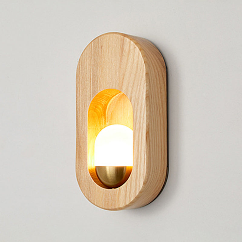 Oval Wall Lighting Fixtures Modern Style Wood 1 Light Wall Lighting