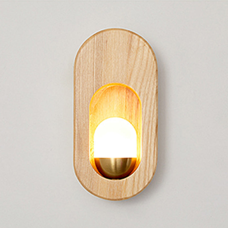 Oval Wall Lighting Fixtures Modern Style Wood 1 Light Wall Lighting