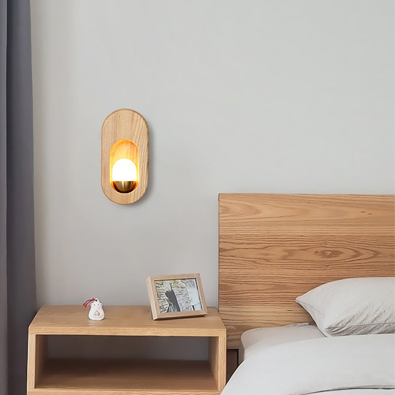 Oval Wall Lighting Fixtures Modern Style Wood 1 Light Wall Lighting